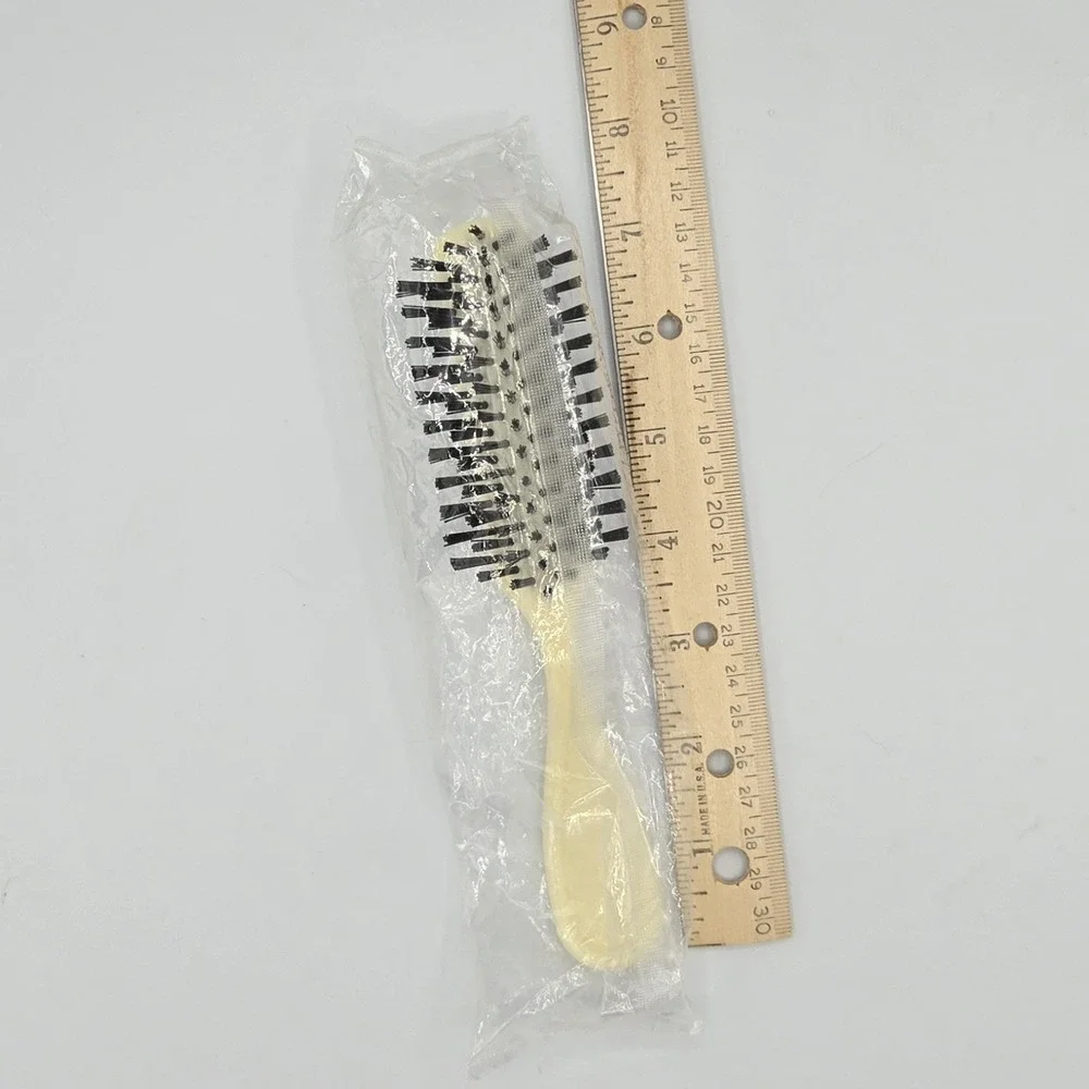 Vtg New Flair Half Round Hair‎ Brush Nylon Bristle Yellow Cream  7 Row NOS